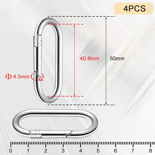 4pcs 2" Oval Spring Keyrings, Large Keychain Carabiner Clips, Spring O Rings Buckles for Purse Clip, Bag Strap Clasp, Backpack Charms, Dog Tag, Car Keyring Accessories (Silver) - color: 2" Length Silver 4pcs