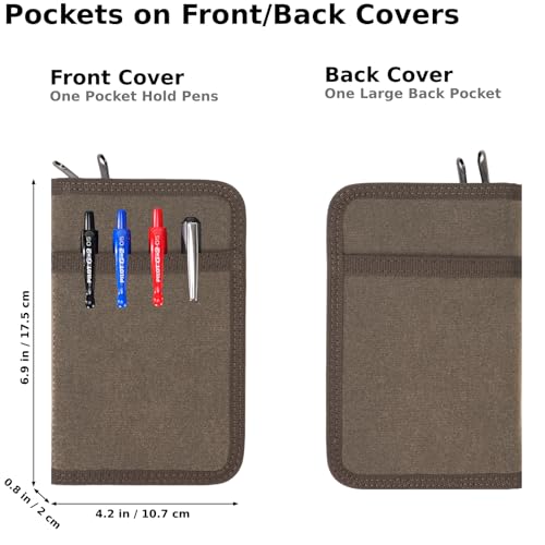 Pocket Journal Cover with Field Book, Waterproof Pocket Notebook Cover | Mini Field Journal with Zipper for Journal Planner, Small Waxed Canvas Notebook Holder for Field Notes 3.5" x 5.5"