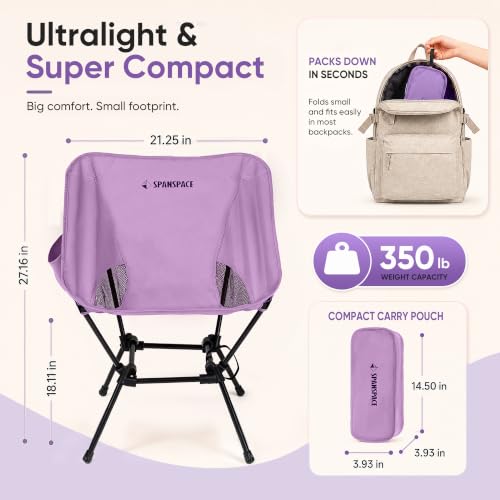 Purple Ultralight Camping Chair for Adults, 350 lb Capacity - color: Purple