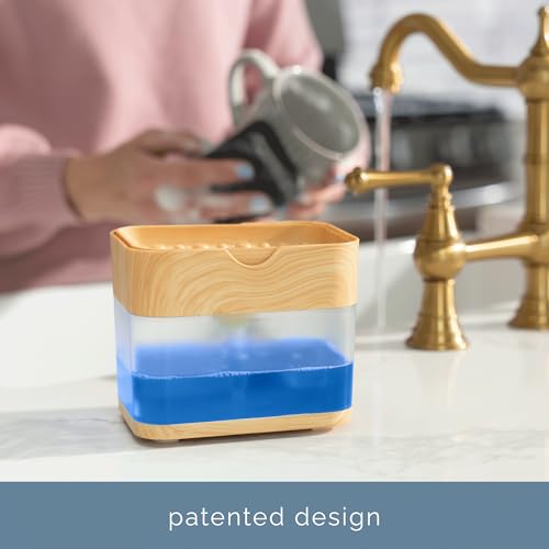 S&T INC. Dish Soap Dispenser and Sponge Holder, Plastic Bamboo - color: Bamboo