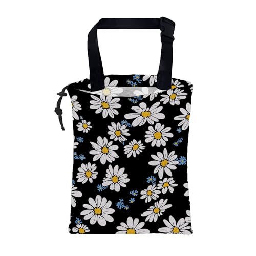 Car Trash Bag White Daisies Blue Flowers Leak-Proof Car Garbage Bag with Drawstring Foldable Canvas Trash Bin with Adjustable Buckle for Car Accessories, Travelling, Camping - color: White Daisies Blue Flowers