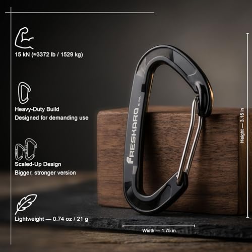 FresKaro 15kN-3372lbs Heavy Duty Wiregate Carabiners, Reliable Time-Tested Stainless Steel Spring Gate, for Camping, Hiking, Hammocks, Backpacking, Dog Leash etc., 3.15inch - color: Black-4pcs