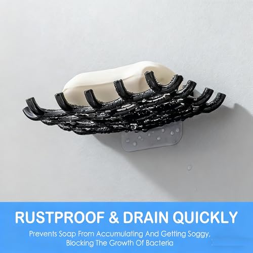 2 Pack Adhesive Soap Dish for Shower White, Soap Bar Holder for Shower Wall, No Drilling Adhesive Soap Dish with Hooks, Waterproof Wall-Mounted Soap Holder for Bathtub and Kitchen Sink (White)