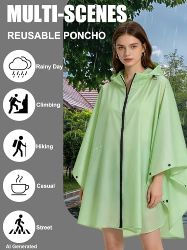 Unisex Hooded Rain Poncho, Waterproof Raincoat Jacket with pocket for Adult, Rain Coat for Outdoor Activities - color: Light Green