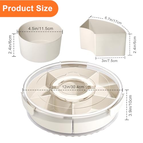 Divided Serving Tray with Lid and Handle, Portable Snackle Box Container for Fruits Snacks Charcuterie Organizer, Spinning Rounded Veggie Tray for Kitchen, Party, Travel and Picnic - size: 6 Compartments