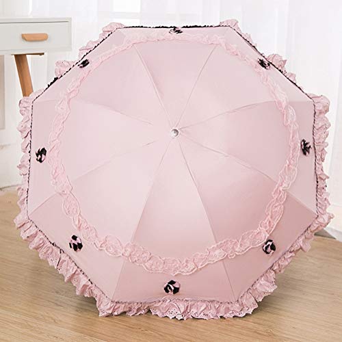 Honeystore Princess Lace Ultraviolet-Proof Folding Umbrella Anti-uv Dome Parasol - color: Pink