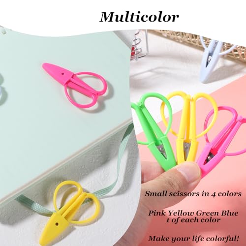 4 Pcs Tiny Small Scissor with Cover Multicolor Tiny Travel Scissors Mini Scissors Set 2.6x1.7 Inch Stainless Steel Detail Sewing Scissor for Sewing Crafts Yarn