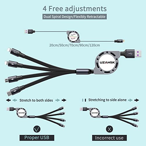4 in 1 Multi Charging Cable, Retractable Multi Fast Charger Cable | [2Pack, 4Ft] with Type C/Micro USB Ports for Cell Phones/IP/Galaxy/PS/Tablets/iPads - size: 4 IN 1:2PACK