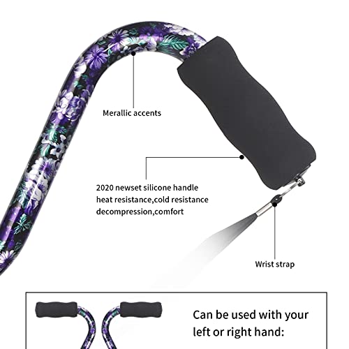 Elegant Walking Cane for Women, Foldable & Adjustable Cane for Seniors with Self-Standing Tip | Lightweight Mobility Aid for Stability & Balance Support - color: Purple violet floral printed