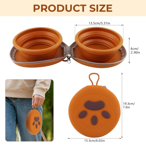 Collapsible Dog Bowl, 2 in 1 Silicone Double Food & Water Bowl with Carabiner Clip, Textured Non-Slip Bottom, Separate Dual Compartments, Dishwasher Microwave and Freezer Safe, for Dogs Cats Travel