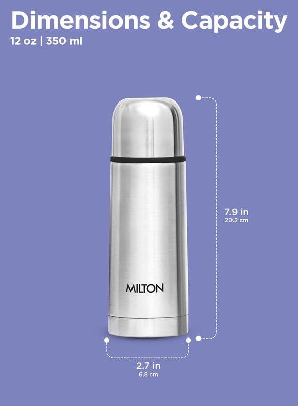 Milton Small Flask 12 oz Insulated Water Bottle with Cover, Flip Lid, Thermosteel - size: 12 oz