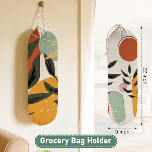 2PCS Boho Plastic Bag Holder for Kitchen Essentials, Reusable Hanging Grocery Bag Organizer, Washable Large Grocery Trash Garbage Bags Storage Dispenser Boho Kitchen Decor-06 - style: Boho 06
