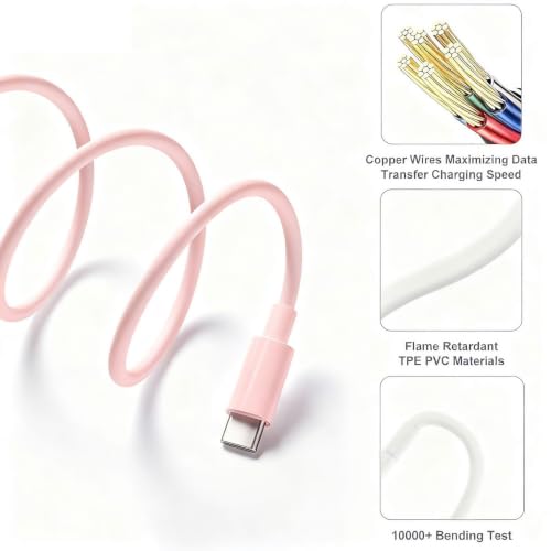 3.3FT Pink Cute iPhone 17/16/15 Car Carplay Cable, for iPad 10th/11 Gen | for iPhone 17/16/15 Pro Max,17E/16E/Plus, USB A to USB C Cable for iPad 10th/11 Gen,iPad Pro 12.9,Air 5th/4th Charging Cable - color: Pink, size: 3.3FT, style: USB A to USB C (for 1