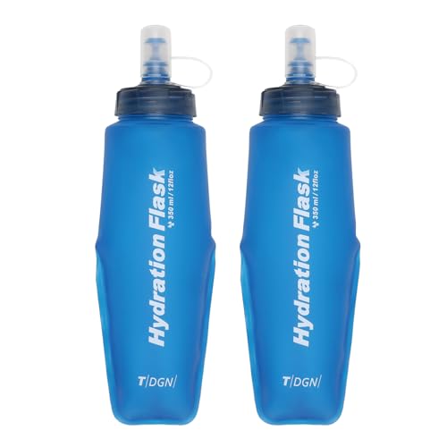 Running Water Bottle Handheld Plastic Flask Hydration Vest Packs Waist Belt Replacement for Runners Marathon Cycling Hiking - color: 03 Soft Flasks - Blue - 350ml/11.83oz - 2 Packs