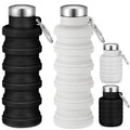 Baderke 2 Pcs Collapsible Water Bottles 17oz Silicone Travel Foldable Portable Water Bottle with Buckle Silicone Lightweight Reusable Leakproof for Camping Hiking Cycling Sport(Black, Gray White) - color: Black, Gray White