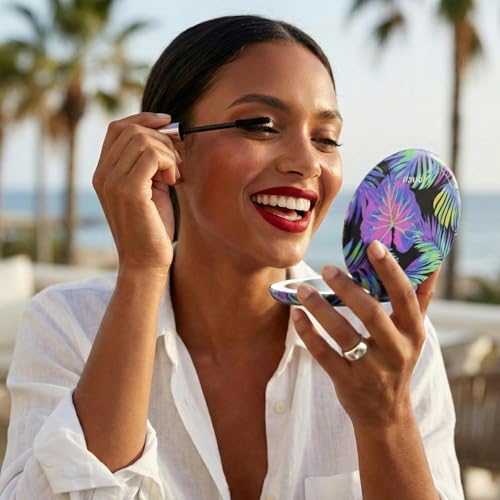 Fancii Taylor LED Lighted Compact Travel Mirror, Rechargeable, 10x /1x Magnifying, 3 Light Settings - Best for Makeup, On The Go Touch-Ups, Grooming (Neon Oasis) - color: Neon Oasis