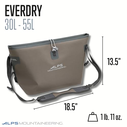 ALPS Mountaineering EverDry Roll-Top Tote – Waterproof Travel & Beach Bag with Adjustable Strap & Lashing Points for Boating & Kayaking - color: Brown, size: 30-55L
