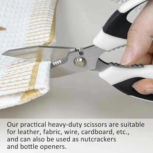 Utility Scissors Heavy Duty, Heavy duty Shears Stainless Steel Blades with Protective Case, Multipurpose Scissors for Cutting Cardboard, Fabric, Carpet, Leather, Wire (White Set) - color: White Set