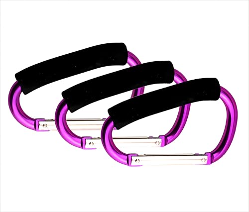 3PCS Stroller Hooks，5.2'' Large Carabiner Clip - Carabiner Large, Baby Stroller Hooks for Hanging Bags, Stroller Accessories(Purple) - color: Purple