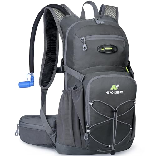 N NEVO RHINO Hydration Backpack, 18L Hiking Backpack with 3L Water Bladder | Multipurpose Water Backpack High Flow Bite, Insulated Hydration Pack Ideal for Hiking and Cycling - color: Grey