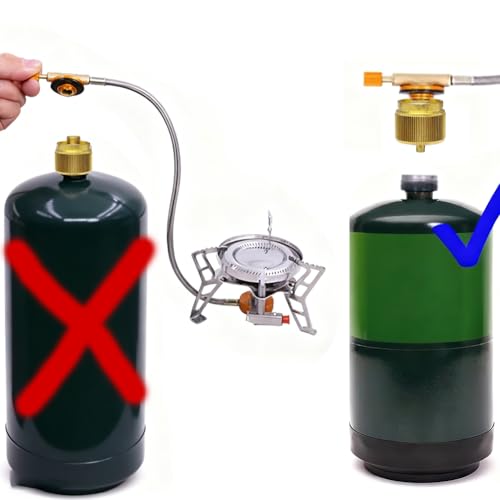 2Pcs Camping Stove Adapter,1LB Propane Small Tank Input EN417 Output | Leak Proof With Auto Shut Off If Improperly Connect,Solid Brass Construction, Corrosion Resistant,Tool Free Install