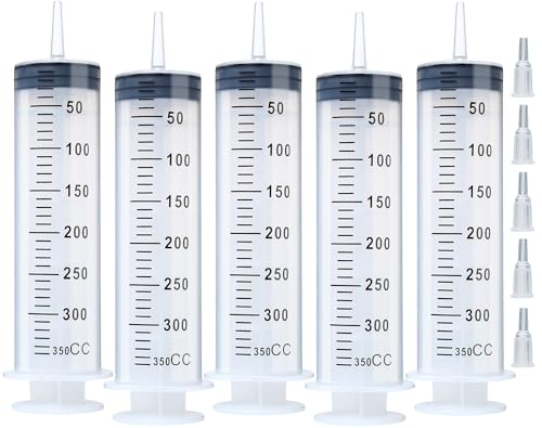 5pcs 350ml Syringe, Extra Large Plastic Syringes for Glue Dispensing, Scientific Labs, Watering, Refilling, Multiple Uses - size: 350 ml