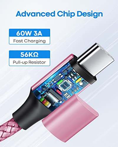 etguuds USB C to USB C Cable 1ft, 2-Pack 60W C to C Cable Fast Charging | for iPhone 17 16 15 Pro Max Plus Air, Samsung Galaxy S26 S25 S24 S23, USBC iPad MacBook Charger Cord Type C, Pixel, Pink - color: Pink, size: 1ft