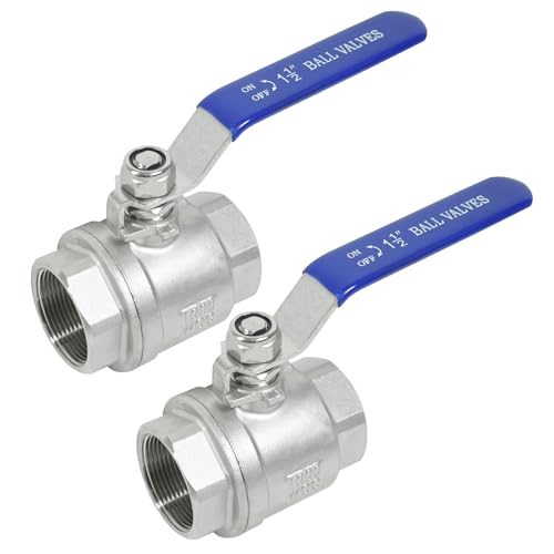 YADIAN 2 Pack 1-1/2'' Ball Valve NPT Female Full Port 304 Stainless Steel 1-1/2 inch Ball Valve Heavy Duty Shut Off Valve for Water, Oil, and Gas with Blue Locking Handles, 1000 WOG - size: 1-1/2'' NPT