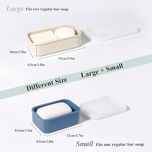 2PC Portable Leakproof Travel Soap Case, Silicone Travel Soap Case, Compact Soap Holder with Drainage Layer, Travel Soap Holder for Camping, Gym, Outdoor milkywhite&darkblue - color: Milkywhite&darkblue