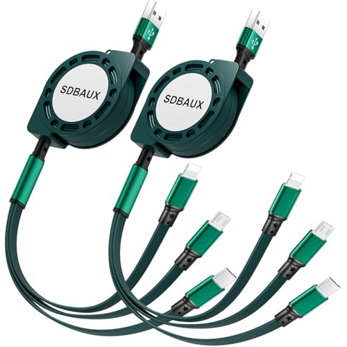 SDBAUX Multi Charging Cable,USB A to 3 in 1 Retractable Mini/Type-C/Micro Port Fast Charger Cord for iPhone 17 16 15 14 13 12 Pro Max,Galaxy S23/S22/S20,Cell Phones Tablets Universal Use (Green) - color: Green
