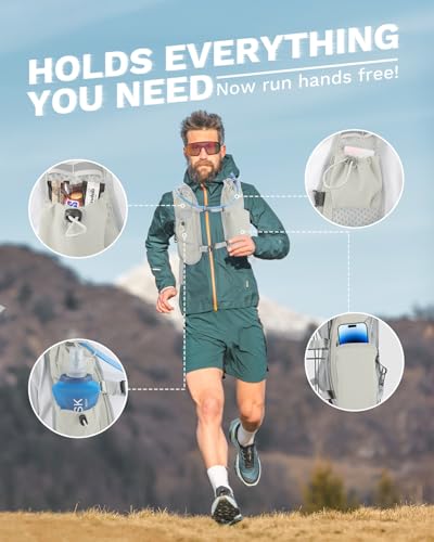 Running Vest for Women and Men, Hydration Running Backpack, Runners Vest, Hydration Vest, with Front Phone Holder, Adjustable Chest and Waist Strap - color: Gray White, size: Bladder and Backpack