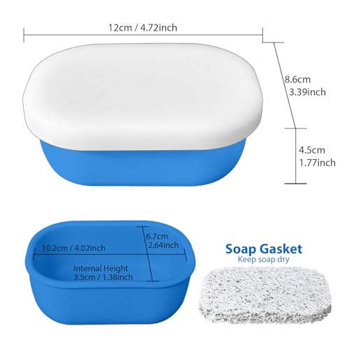 Leakproof Silicone Travel Soap Case with Drainage Layer, Silicone Bar Soap Holder Compact Portable Shatterproof Soap Container Box for Bathroom Gym Camp Travel Toiletries (KleinBlue, Clear Lid) - color: Kleinblue, size: Clear Lid