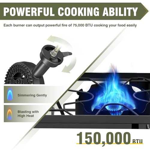 BESTFIRE 2 Burner Camping Stove,150,000 BTU High Pressure Outdoor Propane,4ft 20 PSI Adjustable Regulator Hose With Removable Legs for Backyard Cooking Camping Home - style: 2 burner Basic