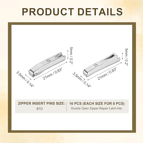 uxcell 8Set Double Open Zipper Repair Latch Kits, #10 Copper Insert Pins Zipper Stopper for Bags Coats Jackets Zippers Repairing Replacement, Silver - color: Silver, size: #10