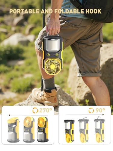 COPPA Camping Fan LED Lantern, LF-01 Portable Camping Fan with Light USB Rechargeable 3 Powerful Speed 4 Light Mode Cordless Tent Fan Lights with Foldable Hook for Hiking Fishing Travel