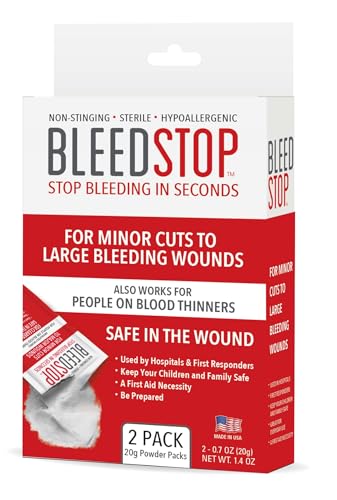 BleedStop™ First Aid Powder for Blood Clotting, Trauma Kit, Blood Thinner Patients, Camping Safety, and Survival Equipment for Moderate to Severe Bleeding Wounds or Nosebleeds - 2 (20g) Pouches - style: 20g (2 Pack)