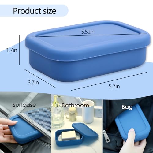 Silicone Travel Soap Bar Holder, Leak Proof Soap Case with Draining Layer, Portable Travel Soap Container for Shampoo & Conditioner Bar, Ideal for Bathroom, Gym, Camping (Blue) | Slip-Resistant Portable Bar Soap Holder for Shower Bathroom Gym Camping(Blue