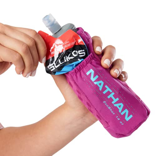 Nathan ExoDraw & ExoShot 2.0 Flask, Handheld Water Bottle for Marathons, Hiking, Ultra Running and Outdoor Activity - color: Magenta/Caribbean Blue, size: 14 Ounces