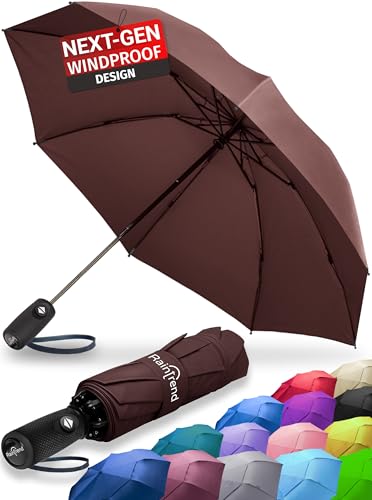 Raintrend Windproof Travel Umbrellas for Rain Automatic +10% Bigger Canopy Strong Frame Compact Folding Portable Umbrella for Women Men Backpack Purse - color: T1 Brown