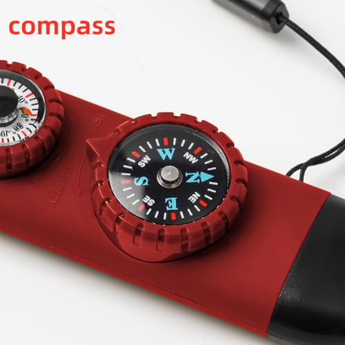 Emergency Survival Safety Whistle，Whistle for Kids with Lanyard,Compass,Thermometer,Ideal for Kayaking, Boating, Hiking, Camping, Climbing - color: Red 2pxs
