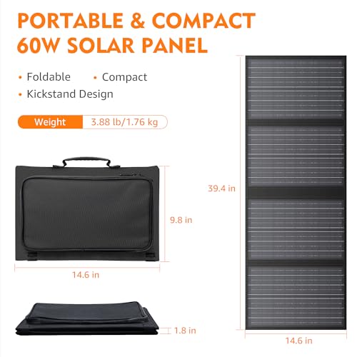 60W Solar Panel for Portable Power Station, Foldable Solar Panel with 12-18V DC Output/USB QC3.0/USB C(10 Changeable DC Adapters), Portable Solar Panels for Camping, Home, Travel, Rv | SinKeu portable solar charger with 18V DC outlet, designed for solar g
