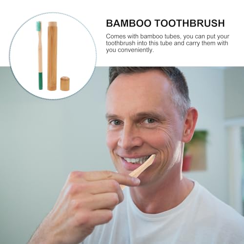 Healifty Bamboo Toothbrush Travel Kit with Degradable Tubes - 3 Pack Disposable Eco-Friendly Toothbrushes with Protective Case for Home Hotel and Travel