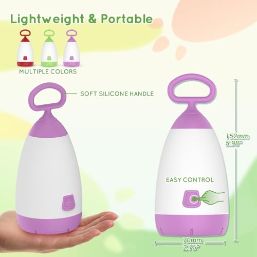 Kids Camping Lantern & Night Light Battery Powered (AAA Included), 360° Eye-Safe Light, IPX4 Waterproof with RGB Modes Portable for Outdoor, Emergency & Bedtime, Gift for Children (Purple) - color: Purple