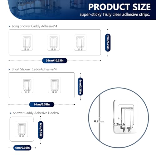 14 Pack Shower Caddy Replacement, Strong Adhesive Flat Hooks, Clear Waterproof Shower Shelf Strips for No Drilling Bathroom Storage Shelves, Soap Holder, and Kitchen Racks - color: Transparent-Upgrade 14Pack