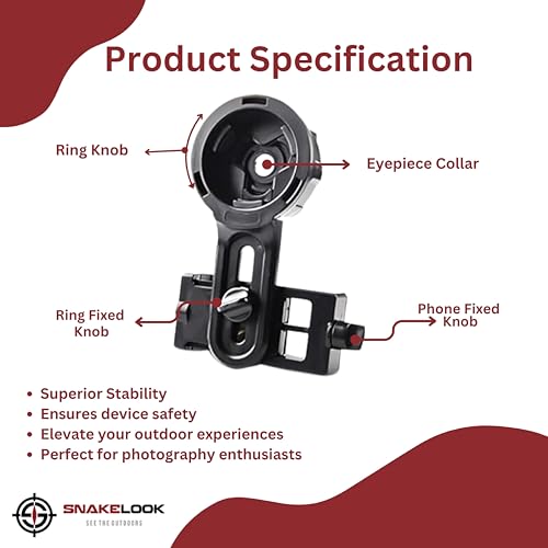 Snakelook™ BINO Quick Connect Binocular Phone Adapter - Capture moments with Universal Smartphone Adapter - Compatible to Binocular, Monocular and Microscope Phone Adapter fits to 2.2"-4" (55mm-102mm)