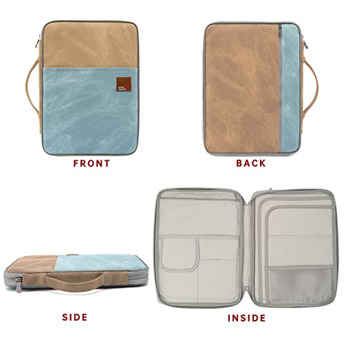 Lanola A4 Document Bags Portfolio Waterproof Business File Holder Travel Gear Organizer Electronics Accessories Bag - color: Khaki and Light Blue