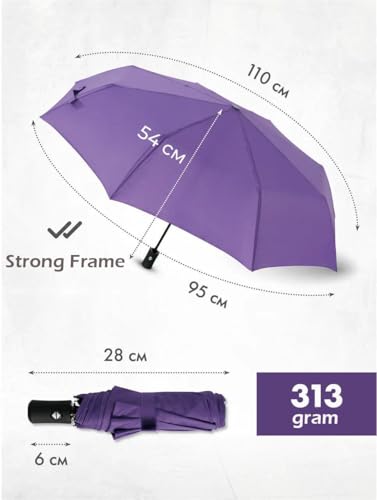 Windproof Travel Umbrella - Compact, Light, Full Automatic Open/Close - Folding Backpack Umbrella for Rain & Sun UV Preotection For Men & Women, Unbreakable 8 Fiberglass Ribs UK Design - color: Purple