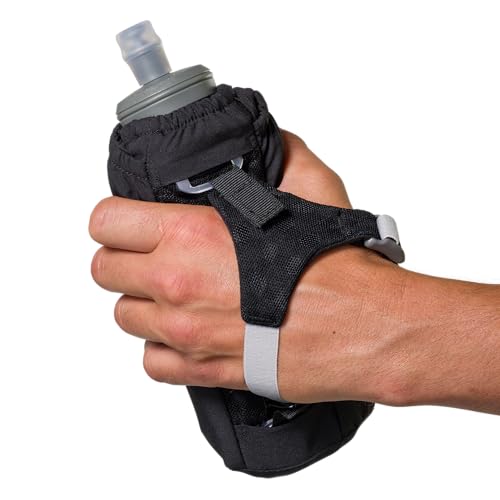 Nathan Handheld Soft Flask 18oz - Exo-Draw Insulated Collapsible Bottle - Grip-Free Strap & Rigid ExoSpine for Comfort/Support - Breathable Mesh Strap - Ideal Running/Hiking, Pinnacle, Black - color: Black, style: 18oz Insulated