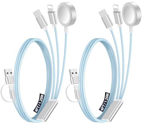 2Pack Travel Essentials for Apple Watch Charger,3-in-2 Multi Charging Cable | Cruise Vacation Camping Essentials for iPhone Charger,Type C/Lightning for iWatch,iPhone 17-12,Xbox Series X&S-4FT Blue - color: Blue, size: 2Pack-4FT