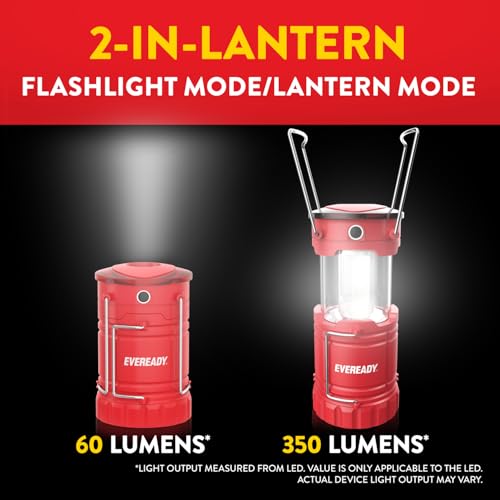 Eveready LED Camping Lantern 360 PRO (12-Pack), Super Bright Tent Lights, Rugged IPX4 Water Resistant LED Lanterns, 100 Hour Run-time (Batteries Included) - color: Red, size: 12 Pack